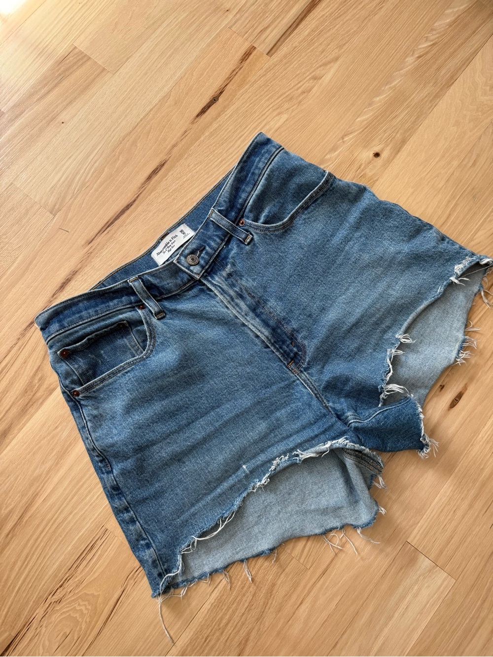 Abercrombie & Fitch Distressed Mid-Blue Denim Shorts